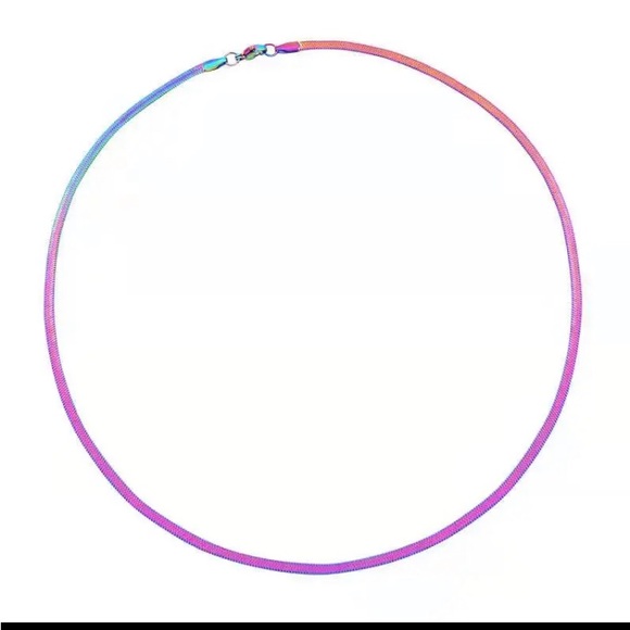 New titanium rainbow steel herringbone snake chain rope choker omega necklace - Picture 3 of 4